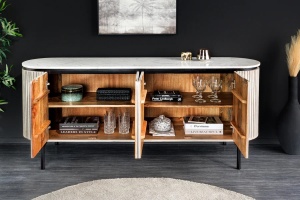 BUFET LIVING 170CM, ADLON, ALB/GRI, DIN LEMN MASIV DE MANGO, BLAT DE MARMURA SI METAL - Img 5