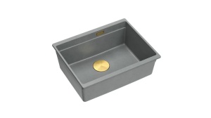 CHIUVETA BUCATARIE REA LOGAN 100, CU DOP, GRI METALIC/AURIU, DIN GRANIT, CALITATE SUPERIOARA - Img 1