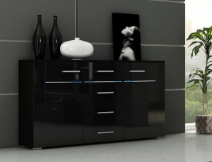 COMODA NEAGRA CU LED SI TELECOMANDA STUTTGART - DESIGN MODERN - Img 1