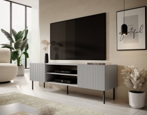 COMODA TV ASENSIO RTV-1, 100X110 CM, GRI DESCHIS/NEGRU, MDF LAMINAT, PAL SI METAL, STIL MODERN - Img 1