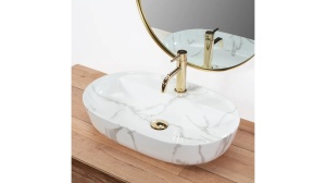 LAVOAR REA AURA, MARMO SHINY, 61 CM, EFECT DE MARMURA ALBA, DIN CERAMICA, CALITATE SUPERIOARA - Img 5