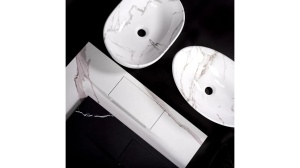 LAVOAR REA AURA, MARMO SHINY, 61 CM, EFECT DE MARMURA ALBA, DIN CERAMICA, CALITATE SUPERIOARA - Img 7