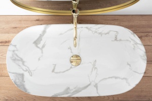LAVOAR REA CLEO, EFECT DE MARMURA ALBA, SHINY MARMO, 81 CM, DIN CERAMICA, CALITATE SUPERIOARA - Img 4