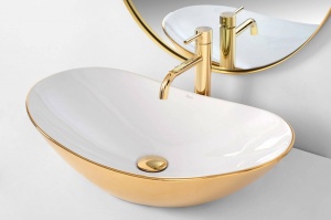 LAVOAR REA ROYAL, 60,5 CM, ALB/AURIU, DIN CERAMICA, CALITATE SUPERIOARA - Img 2