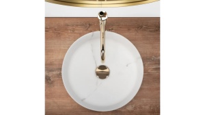 LAVOAR REA SAMI, MARBLE MAT, 36 CM, EFECT DE MARMURA ALBA MATA, DIN CERAMICA, CALITATE SUPERIOARA - Img 3