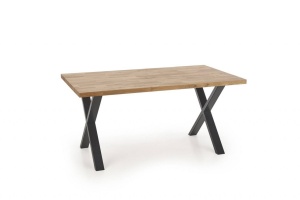 MASA DINING APEX, STEJAR/NEGRU, 160 CM, BLAT DIN LEMN MASIV SI PICIOARE DIN METAL, STIL VINTAGE - Img 2