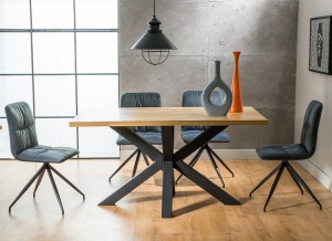 MASA DINING CROSS, 180 CM, STEJAR/NEGRU, BLAT DIN LEMN MASIV DE STEJAR SI PICIOARE DIN METAL, STIL MODERN - Img 1