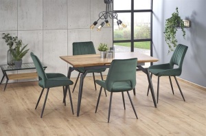 MASA DINING EXTENSIBILA CAMBELL, STEJAR NATURAL/NEGRU, 140/180 CM, BLAT DIN MDF SI PICIOARE DIN METAL, STIL VINTAGE - Img 1