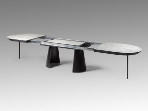 MASA DINING EXTENSIBILA CAPRI, 206/406 CM, EFECT DE MARMURA ALBA/NEGRU MAT, BLAT DIN MDF LAMINAT SI PICIOARE DIN METAL, STIL MODERN - Img 7