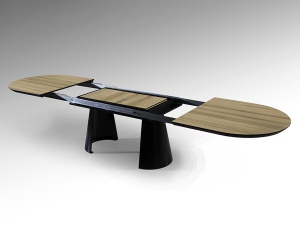MASA DINING EXTENSIBILA CAPRI, 206/406 CM, NATURAL/NEGRU MAT, BLAT DIN MDF LAMINAT SI PICIOARE DIN METAL, STIL MODERN - Img 3