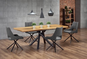 MASA DINING EXTENSIBILA DERRICK, STEJAR/NEGRU, 160/200 CM, BLAT DIN MDF SI PICIOARE DIN METAL, STIL MODERN - Img 1