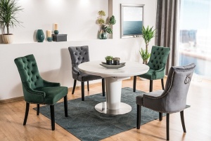 MASA DINING EXTENSIBILA ORBIT CERAMIC WHITE, EFECT DE MARMURA ALB/ALB MAT, DIN MDF, CERAMICA, METAL, STIL MODERN, SIGNAL - Img 1