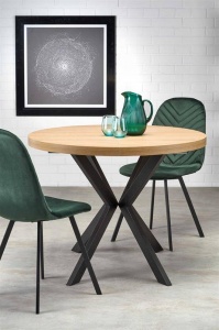 MASA DINING EXTENSIBILA PERONI, STEJAR AURIU/NEGRU, 100/250 CM, BLAT DIN MDF SI PICIOARE DIN METAL, STIL MODERN - Img 3