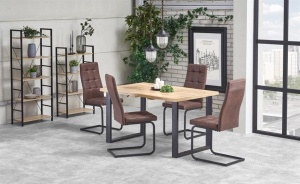 MASA DINING EXTENSIBILA VENOM, STEJAR WOTAN/NEGRU, 135/185 CM, BLAT DIN MDF LAMINAT SI PICIOARE DIN METAL, STIL VINTAGE - Img 1