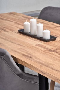 MASA DINING EXTENSIBILA VENOM, STEJAR WOTAN/NEGRU, 160/210 CM, BLAT DIN MDF LAMINAT SI PICIOARE DIN METAL, STIL VINTAGE - Img 3