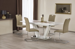 MASA DINING EXTENSIBILA VISION, ALB/CROM, 160/200 CM, BLAT DIN MDF LACUIT SI PICIOR DIN METAL, STIL MODERN - Img 1