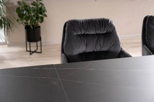 MASA EXTENSIBILA WESTIN SAHARA, 160/240 CM, EFECT DE MARMURA NEAGRA/NEGRU, DIN CERAMICA, STICLA SI METAL, STIL MODERN - Img 3
