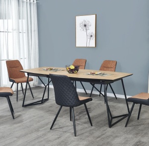 MASA LIVING COLOMBO 160/210 cm STEJAR AURIU/NEGRU DESIGN INDUSTRIAL HALMAR - Img 2