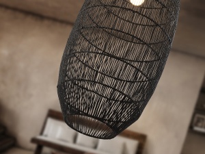 PENDUL TIZNE, 39 CM, NEGRU/NEGRU, DIN METAL SI FIBRE DE HARTIE, STIL MODERN - Img 2