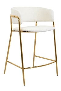 SCAUN DE BAR DELTA 65 ALB/AURIU, CU TAPITERIE DIN TEXTIL, STIL MODERN - Img 1