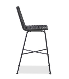 SCAUN DE BAR H97, NEGRU/NEGRU, TAPITERIE DIN RATTAN SI PICIOARE DIN METAL, STIL MODERN - Img 2