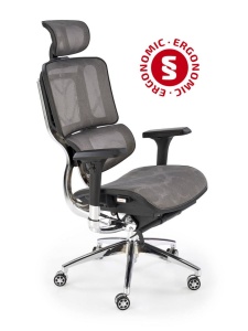 SCAUN DE BIROU ETHAN, GRI/CROM, TAPITERIE DIN PLASA SI PICIOARE DIN METAL, STIL MODERN - Img 1