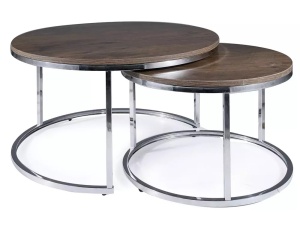 SET 2 MASUTE DE CAFEA ATLANTA III, 60/80 CM, NUC/CROM, BLAT DIN PAL LAMINAT SI CADRU DIN METAL, STIL MODERN - Img 1
