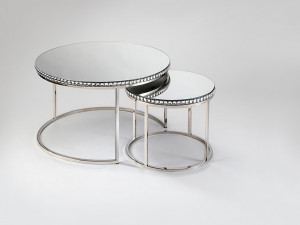 SET 2 MASUTE DUALIS, 81/51 CM, CROM/OGLINDA, BLAT DIN STICLA CU CRISTALE SI PICIOARE DIN OTEL, STIL MODERN - Img 2