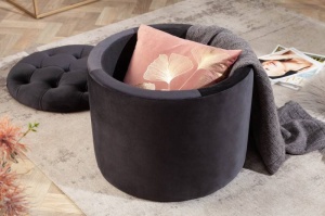 TABURET CU SPATIU DEPOZITARE, BAROCK NEGRU, COD 40734, DIN CATIFEA - Img 3