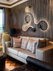 APLICA GRAFOS, 59 CM, NEGRU MAT/OPAL, DIN OTEL, ALUMINIU SI SILICON, STIL MODERN - Img 2
