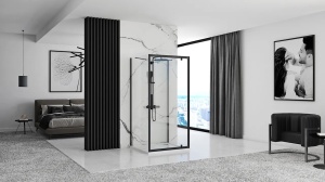 CABINA DE DUS REA RAPID SWING, 90x90CM, NEGRU, DIN STICLA, CALITATE SUPERIOARA - Img 3