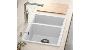 CHIUVETA BUCATARIE REA LOGAN 150, CU DOP, ALB/CROM, DIN GRANIT, CALITATE SUPERIOARA - Img 3