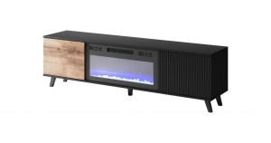 COMODA TV RANDOM RTV-K+SEMINEU, 180X52 CM, STEJAR WOTAN/NEGRU, DIN MDF FURNIRUIT, POLIPROPILENA SI METAL, STIL MODERN - Img 2