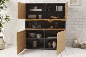 DULAP LIVING WILD OAK 100CM, COD 40066, LEMN MASIV SI MDF, STEJAR/GRI - Img 1
