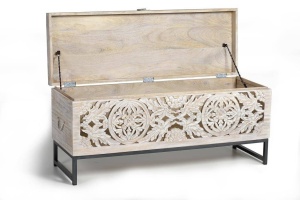 LADA PENTRU DEPOZITARE/CUFAR DORA 116CM, ALB ANTICHIZAT/NEGRU, LEMN DE MANGO SCULPTAT SI METAL, GINER Y COLOMER - Img 4
