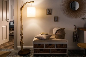 LAMPADAR WILD NATURE ALB/NATURAL 163CM DIN LEMN SI BUMBAC COD 39636 - Img 1