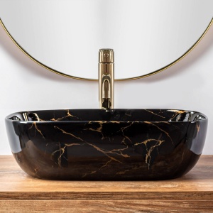 LAVOAR REA BELINDA, 46,5 CM, EFECT DE MARMURA NEAGRA, DIN CERAMICA, CALITATE SUPERIOARA - Img 3