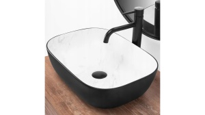 LAVOAR REA BELINDA, CALALA, 47 CM, EFECT DE MARMURA ALBA/NEGRU MAT, DIN CERAMICA, CALITATE SUPERIOARA - Img 3