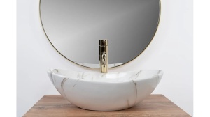 LAVOAR REA ROYAL MINI, AIAX SHINY, 48 CM, EFECT DE MARMURA ALBA, DIN CERAMICA, CALITATE SUPERIOARA - Img 3