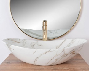 LAVOAR REA ROYAL, SHINY AIAX, 60,5 CM, EFECT DE MARMURA ALBA, DIN CERAMICA, CALITATE SUPERIOARA - Img 3