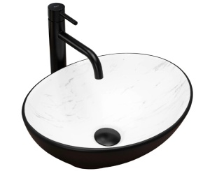 LAVOAR REA SOFIA, CALALA, EFECT DE MARMURA ALBA/NEGRU MAT, 41 CM, DIN CERAMICA, CALITATE SUPERIOARA - Img 4