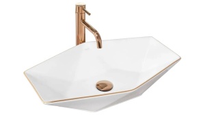 LAVOAR REA VEGAS EDGE, ALB/AURIU ROSE, 57 CM, DIN CERAMICA, CALITATE SUPERIOARA - Img 5