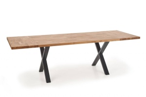 MASA DINING APEX, STEJAR/NEGRU, 160 CM, BLAT DIN LEMN MASIV SI PICIOARE DIN METAL, STIL VINTAGE - Img 3