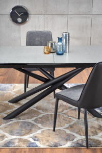 MASA DINING EXTENSIBILA CAPELLO, GRI INCHIS/NEGRU, 180/240 CM, BLAT DIN STICLA SI PICIOARE DIN METAL, STIL MODERN, HALMAR - Img 8