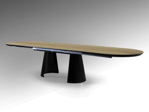 MASA DINING EXTENSIBILA CAPRI, 206/406 CM, NATURAL/NEGRU MAT, BLAT DIN MDF LAMINAT SI PICIOARE DIN METAL, STIL MODERN - Img 4