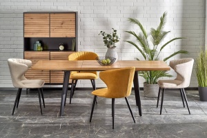 MASA DINING EXTENSIBILA DICKSON 2, STEJAR NATURAL/NEGRU, 150/210 CM, BLAT DIN MDF SI PICIOARE DIN METAL, STIL MODERN - Img 2