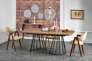 MASA DINING EXTENSIBILA EVERTON, NUC/NEGRU, 180/200 CM, BLAT DIN MDF SI PICIOARE DIN METAL, STIL MODERN - Img 1