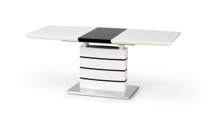 MASA DINING EXTENSIBILA NORD, ALB/NEGRU/CROM, 140/180 CM, DIN MDF LACUIT SI METAL, STIL MODERN - Img 2