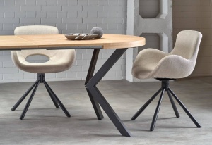 MASA DINING EXTENSIBILA PERONI, STEJAR AURIU/NEGRU, 100/250 CM, BLAT DIN MDF SI PICIOARE DIN METAL, STIL MODERN - Img 4