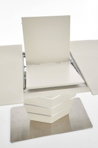 MASA DINING EXTENSIBILA SORENTO, BEJ MAT/CROM, 140/180 CM, BLAT DIN STICLA, MDF SI PICIOR DIN METAL, STIL MODERN - Img 8